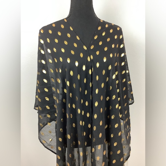 NWT Never Fully Dressed Black Multi Way flowy Dress/cover Gold dots on sheer - Picture 10 of 13